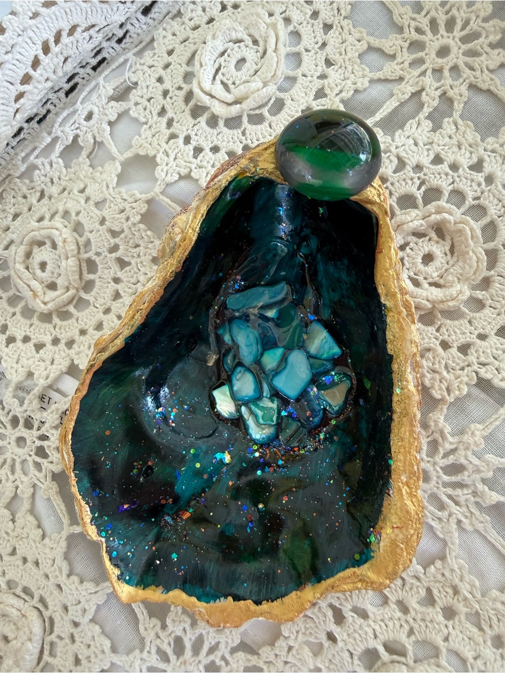 Handmade Gilded Oyster Shell Trinket Dish 4 in